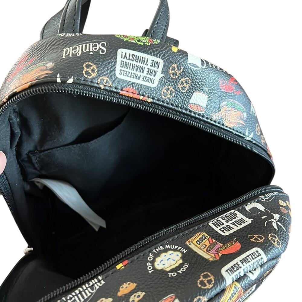 Funko Seinfeld Black Food Print Backpack Purse Faux Leather - Picture 8 of 12